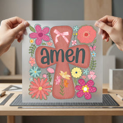 Floral Cross Amen Faith-based Christian Faith Ready to Press DTF Transfer for Dtf