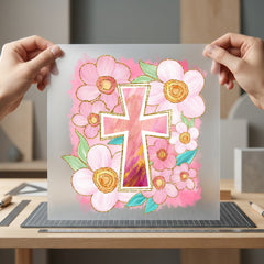 Floral Cross Sparkle Accents Faith Easter Ready to Press DTF Transfer for Dtf