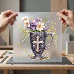 Floral Cross Vintage Diy Faith Vintage Ready to Press DTF Transfer for Dtf