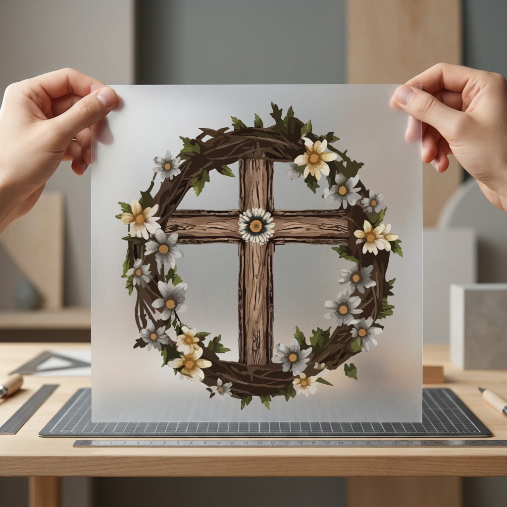Floral Cross Wreath Rustic Faith Floral Ready to Press DTF Transfer for Dtf