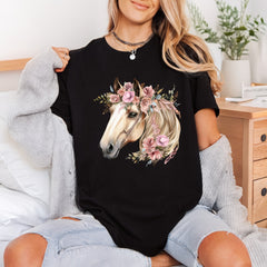 Floral Horse Head Elegant Boho Aesthetic Ready to Press DTF Transfer for Dtf