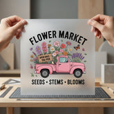 Flower Market Pink Truck Vintage Retro Ready to Press DTF Transfer for Dtf