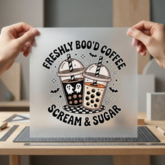 Freshly Boo Coffee Spooky Halloween Fall Ready to Press DTF Transfer for Dtf