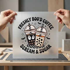 Freshly Boo Coffee Spooky Halloween Fall Ready to Press DTF Transfer for Dtf