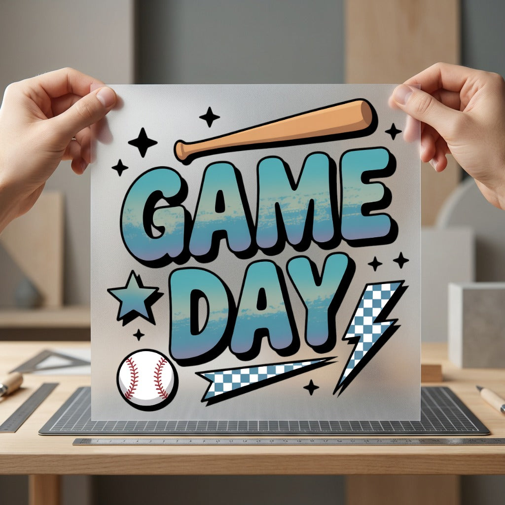 Game Day Blue Letters Mom Retro Ready to Press DTF Transfer for Dtf