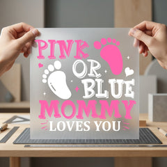 Gender Reveal Pink Blue Mom Ready to Press DTF Transfer for Dtf