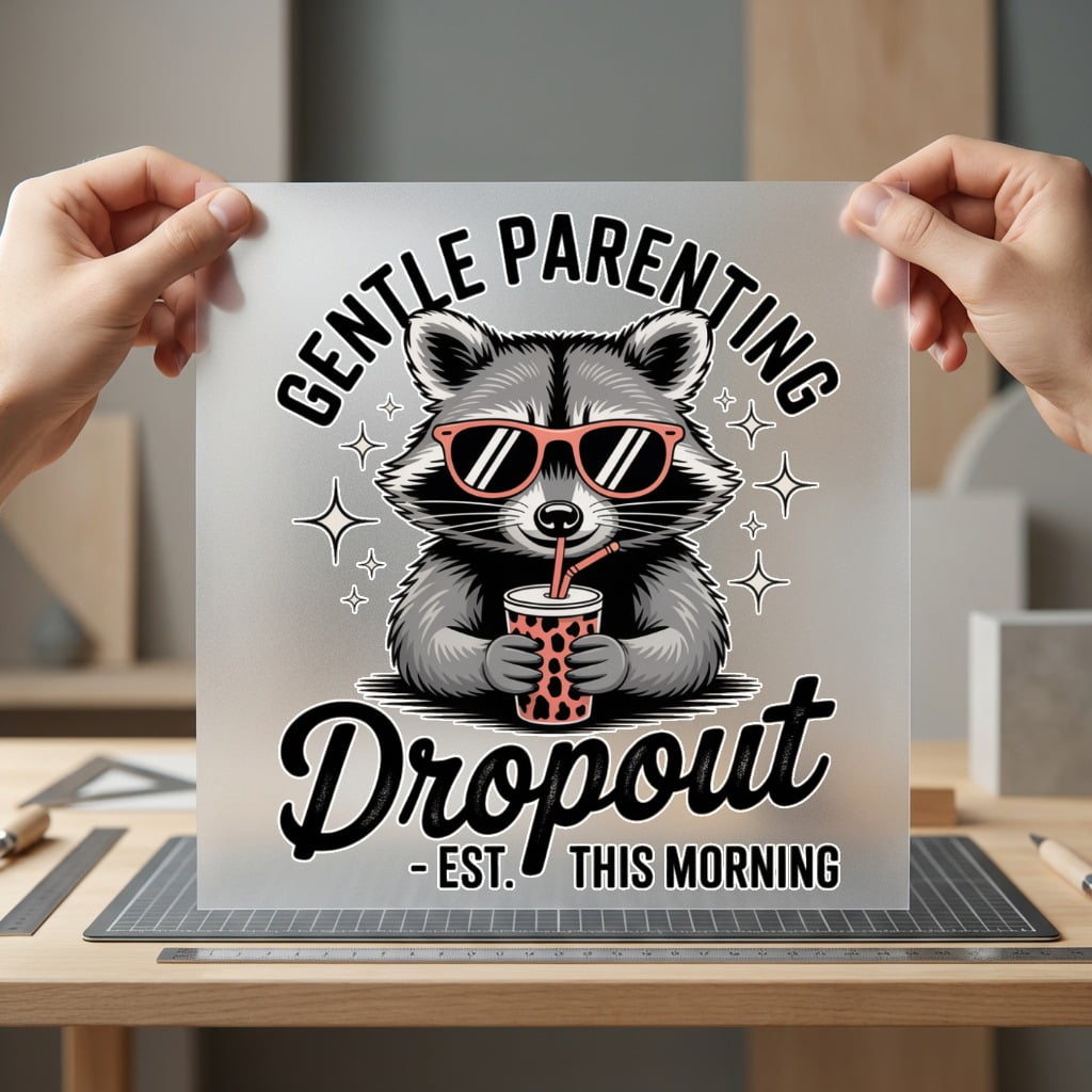 Gentle Parenting Dropout Racoon Mom Dad Ready to Press DTF Transfer for Dtf