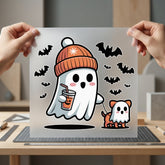 Ghost Dog Walking Kawaii Halloween Funny Ready to Press DTF Transfer for Dtf