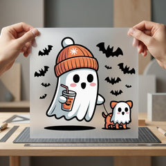 Ghost Dog Walking Kawaii Halloween Funny Ready to Press DTF Transfer for Dtf