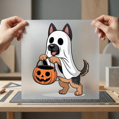 Ghost German Shepherd Halloween Halloween Autumn Ready to Press DTF Transfer for Dtf