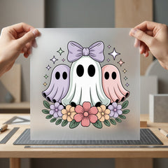 Ghost Trio Floral Wreath Halloween Aesthetic Ready to Press DTF Transfer for Dtf