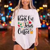 Girl Runs Jesus Coffee Christian Faith Ready to Press DTF Transfer for Dtf