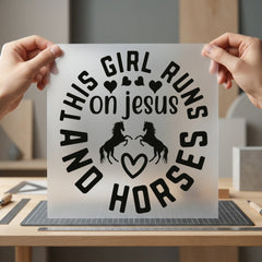 Girl Runs Jesus Horses Christian Faith Ready to Press DTF Transfer for Dtf