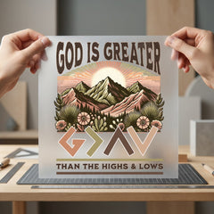God Greater Mountains Retro Christian Faith Ready to Press DTF Transfer for Dtf
