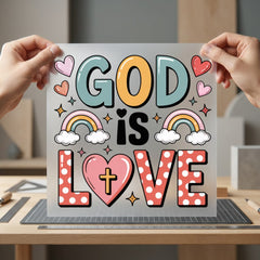 God Love Raibow Hearts Christian Faith Ready to Press DTF Transfer for Dtf