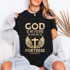 God My Refuge & Fortress | Scripture Faith Tee - Luckets.com