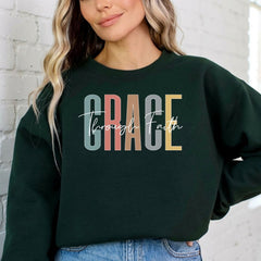 Grace Through Faith | Elegant Christian Affirmation Sweatshirt - Luckets.com