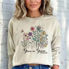 Grow in Grace | Floral Scripture Sweatshirt - Luckets.com