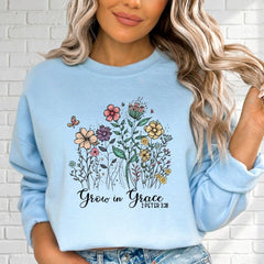 Grow in Grace | Floral Scripture Sweatshirt - Luckets.com