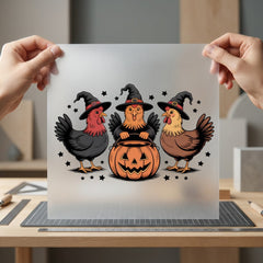 Halloween Chickens Pumpkin Spooky Halloween Funny Ready to Press DTF Transfer for Dtf