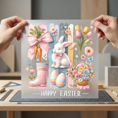 Happy Easter Bunny Carrots Easter Spring Ready to Press DTF Transfer for Dtf