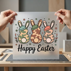Happy Easter Camo Bunnies Easter Ready to Press DTF Transfer for Dtf