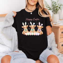 Happy Easter Highland Cows Easter Spring Ready to Press DTF Transfer for Dtf