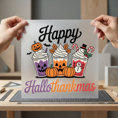 Happy Hallothankmas Holiday Latte Halloween Christmas Ready to Press DTF Transfer for Dtf