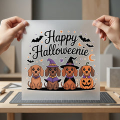 Happy Halloweanie Dachshund Dogs Halloween Funny Ready to Press DTF Transfer for Dtf
