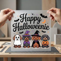 Happy Halloweanie Halloween Dachshund Halloween Autumn Ready to Press DTF Transfer for Dtf