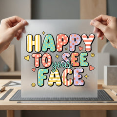 Happy See Face Retro Retro Ready to Press DTF Transfer for Dtf