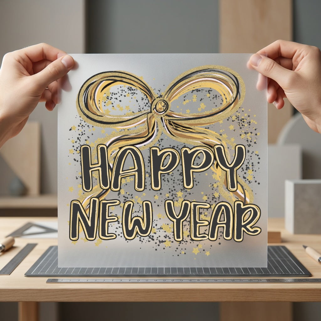 Happy Year Bow Celebration Christmas Ready to Press DTF Transfer for Dtf