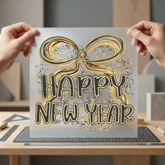 Happy Year Bow Celebration Christmas Ready to Press DTF Transfer for Dtf