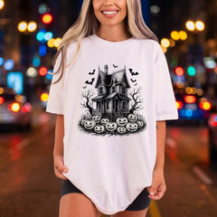 Haunted House Pumpkins Spooky Halloween Vintage Ready to Press DTF Transfer for Dtf
