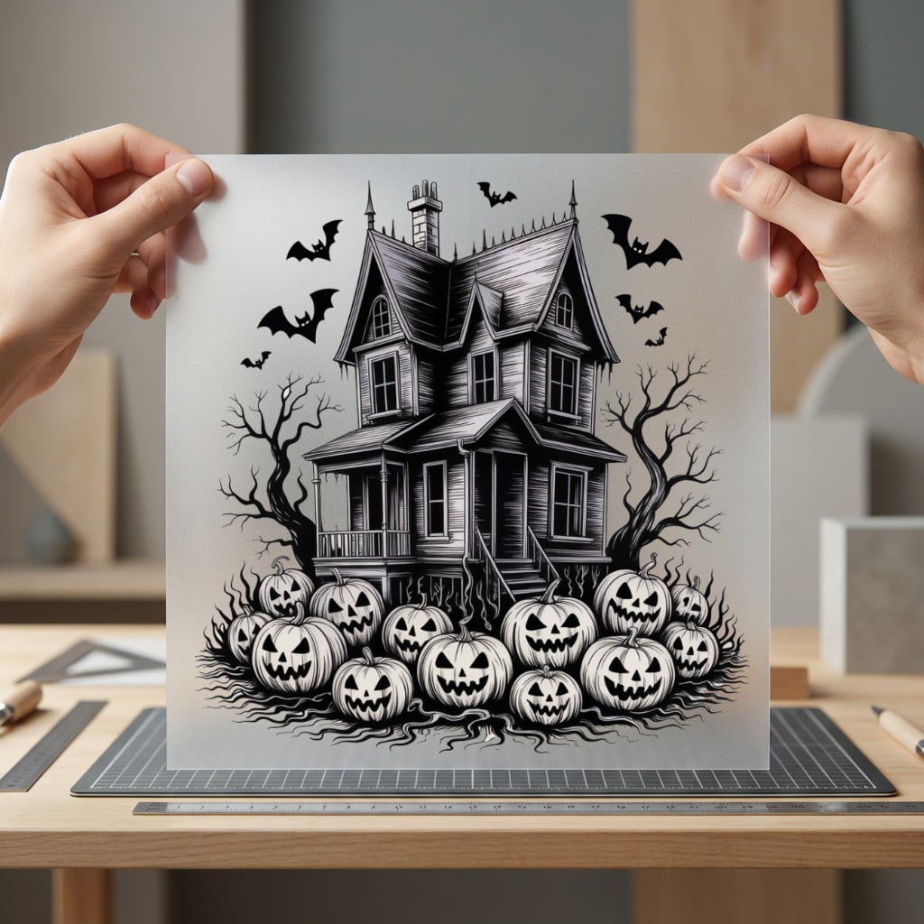 Haunted House Pumpkins Spooky Halloween Vintage Ready to Press DTF Transfer for Dtf