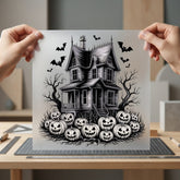 Haunted House Pumpkins Spooky Halloween Vintage Ready to Press DTF Transfer for Dtf