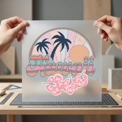 Hawaii Retro Sunset Tropical Vintage Retro Ready to Press DTF Transfer for Dtf