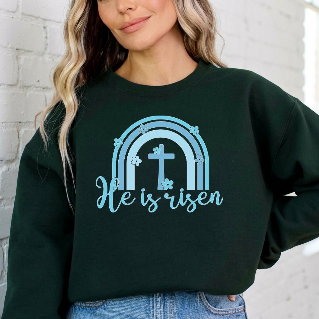 He is Risen Cross | Easter Rainbow Sweatshirt - Luckets.com
