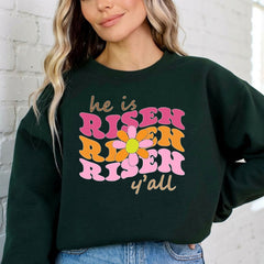 He Is Risen Y'all | Retro Easter Sweatshirt - Luckets.com