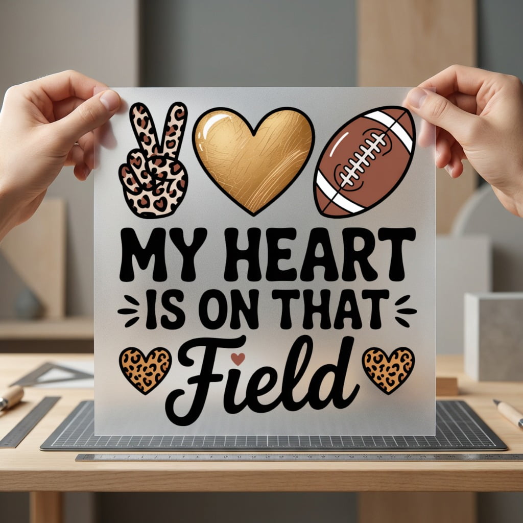 Heart Field Football Lover Mom Vintage Ready to Press DTF Transfer for Dtf