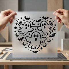 Heart Ghosts Motif Spooky Halloween Fall Ready to Press DTF Transfer for Dtf