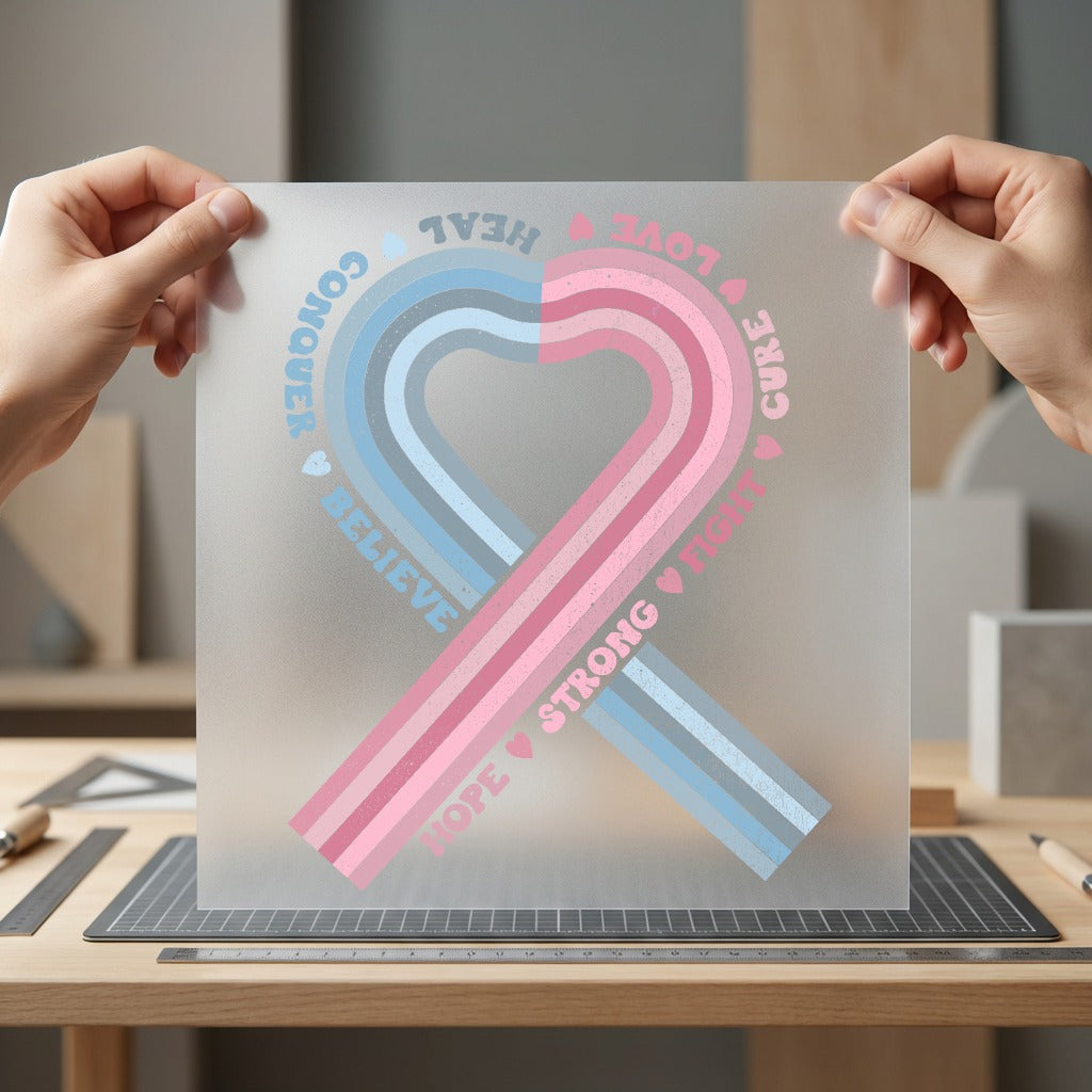 Heart Ribbon Awareness Retro Vintage Retro Ready to Press DTF Transfer for Dtf