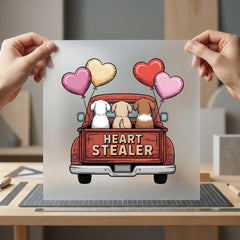Heart Stealer Pups Truck Valentine Mom Ready to Press DTF Transfer for Dtf