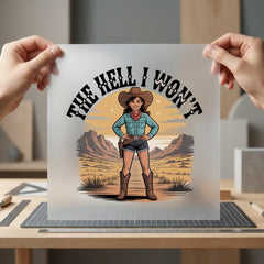 Hell Won Cowgirl Retro Usa Vintage Ready to Press DTF Transfer for Dtf