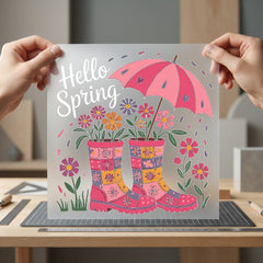 Hello Spring Wellies Floral Spring Floral Ready to Press DTF Transfer for Dtf