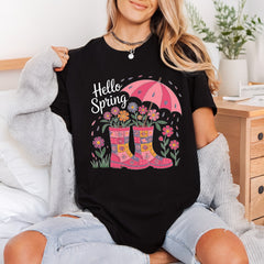 Hello Spring Wellies Floral Spring Floral Ready to Press DTF Transfer for Dtf