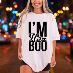 Her Boo Couples Humorous Halloween Valentine Ready to Press DTF Transfer for Dtf