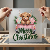 Highland Cow Christmas Truck Christmas Retro Ready to Press DTF Transfer for Dtf