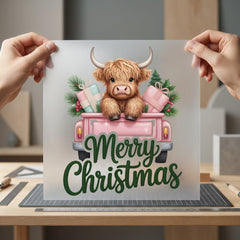 Highland Cow Christmas Truck Christmas Retro Ready to Press DTF Transfer for Dtf