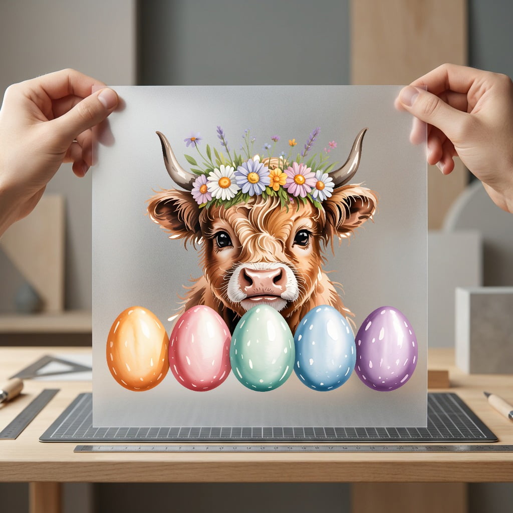 Highland Cow Easter Spring Easter Pet Ready to Press DTF Transfer for Dtf